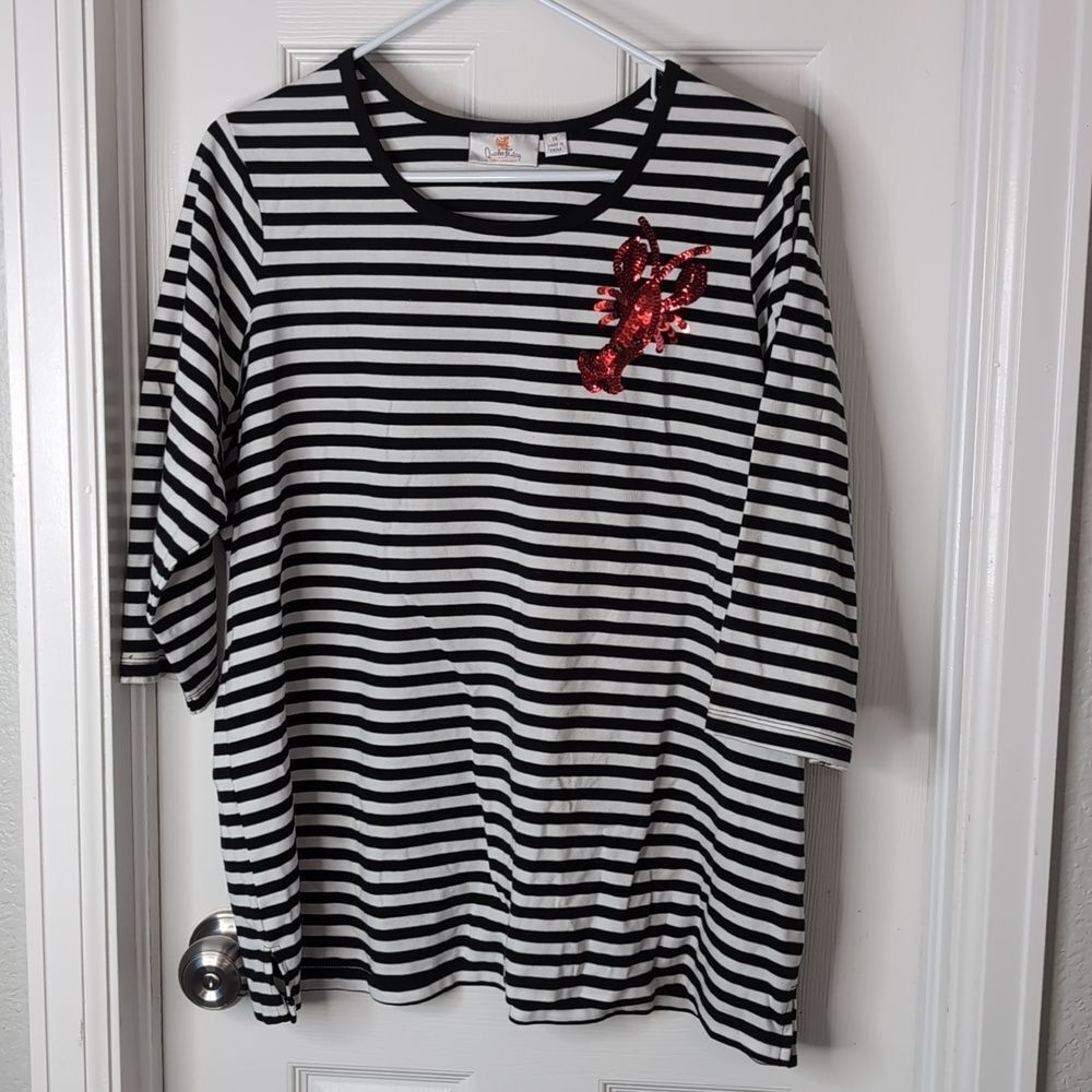 Quacker Factory striped shirt lobster size 1X